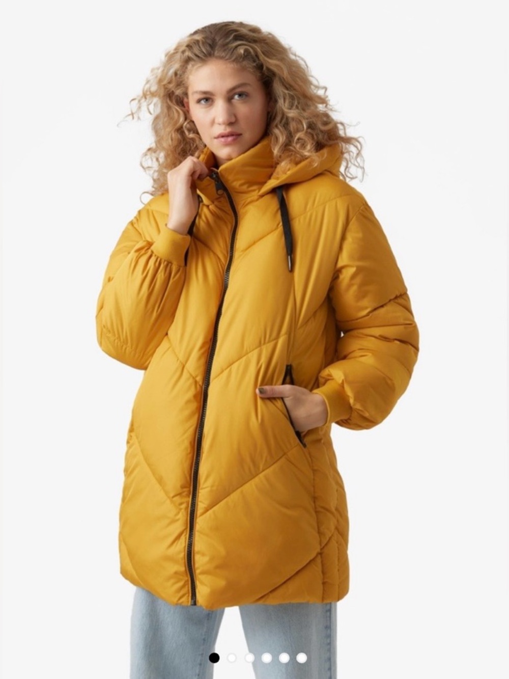 Oversized Yellow Hooded Women's Puffer Coat - Picture 3 of 7